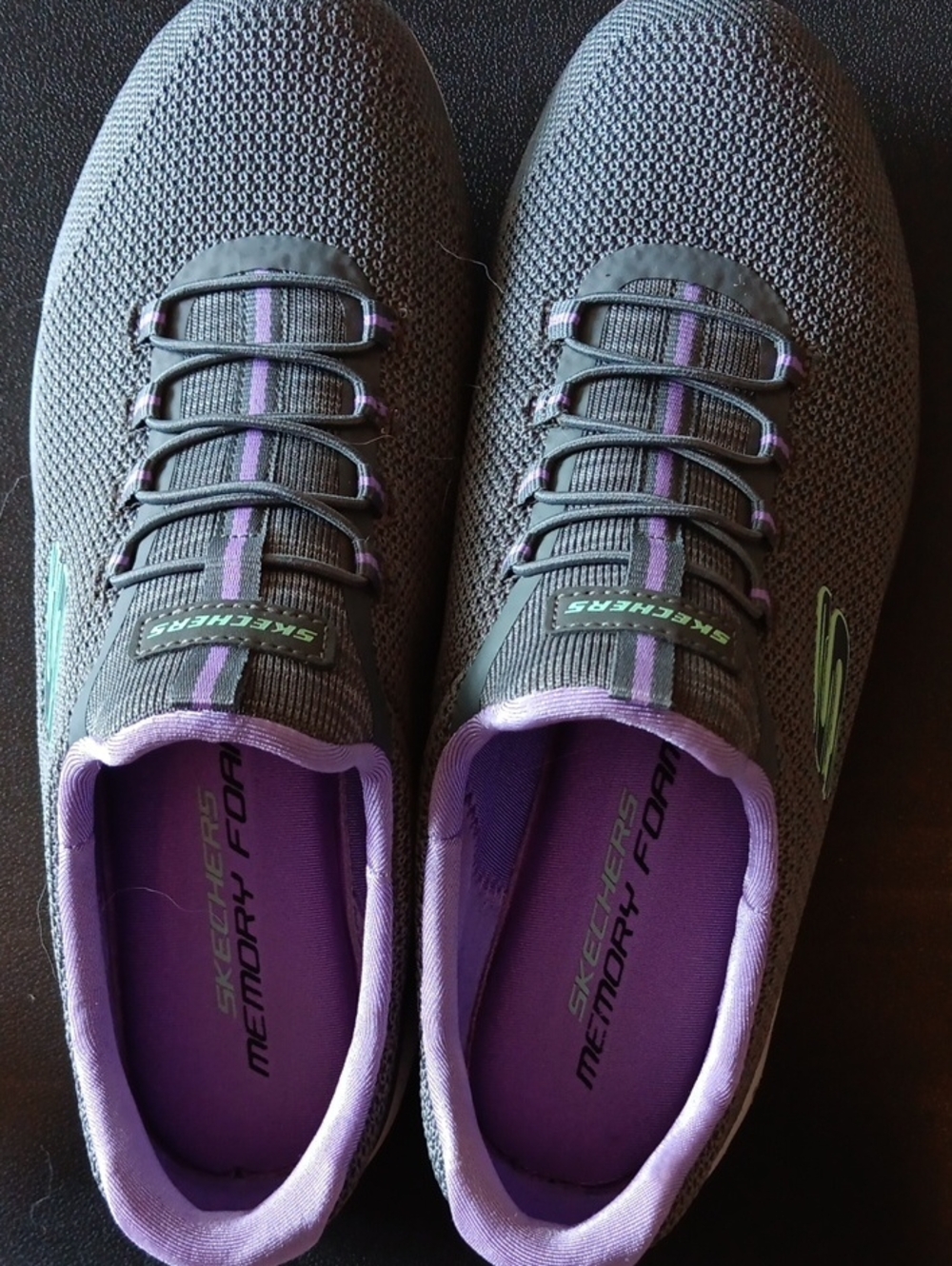 Skechers Women's Gray and Purple Slip-On Athletic Sneakers Size 9